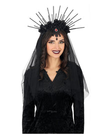 Gothic Haarreif mit schwarzen Blüten & Strahlen