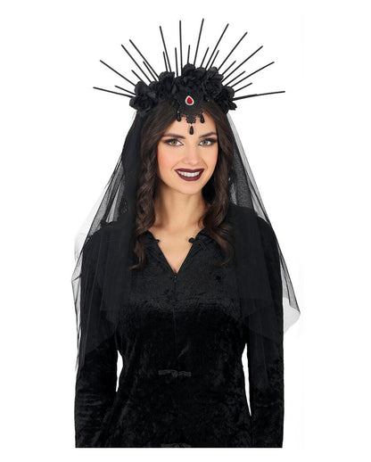 Gothic Haarreif mit schwarzen Blüten & Strahlen