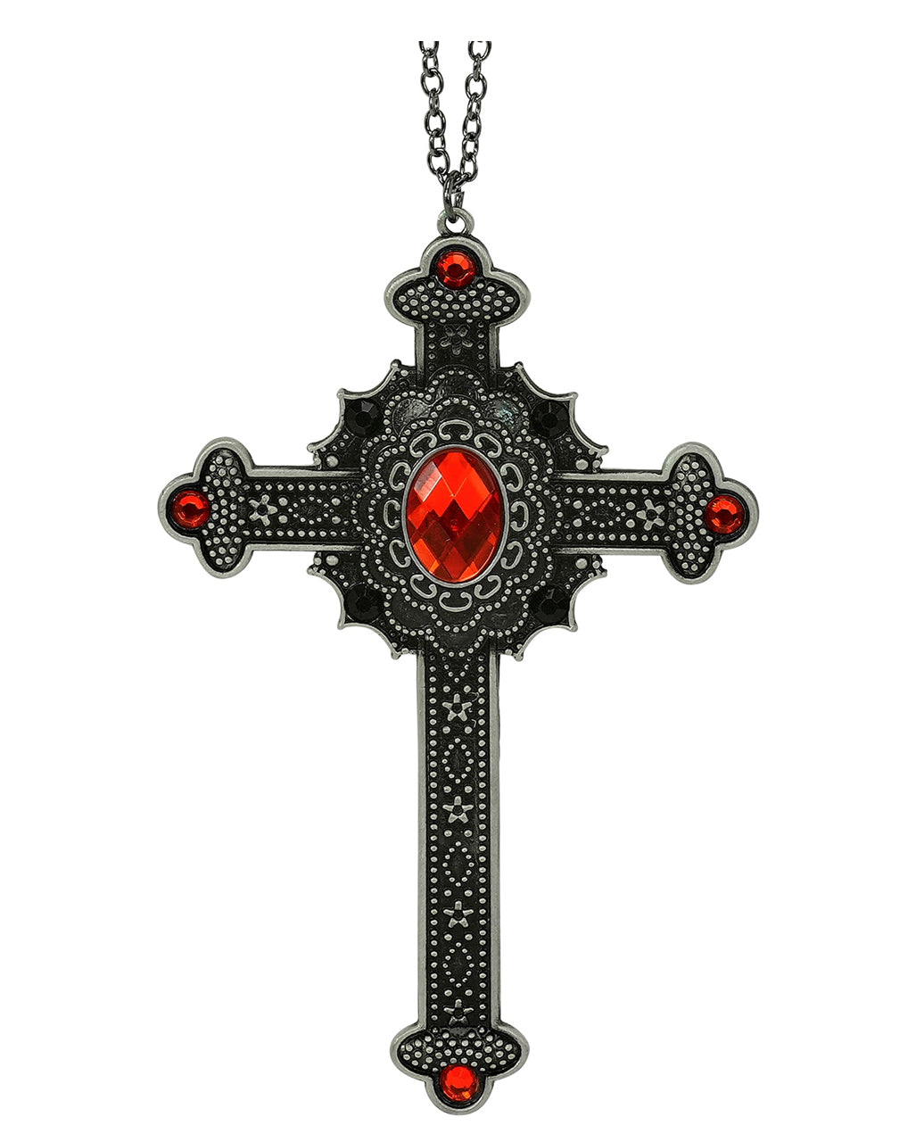 Gothic Necklace With Cross And Gemstone