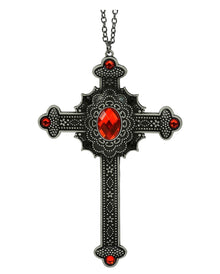 Gotische Kreuz Halskette mit Edelstein