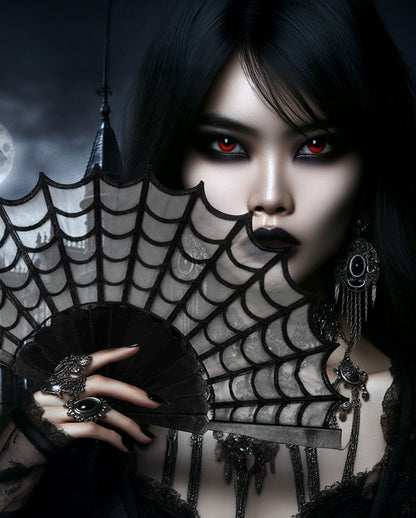 Gothic Handfächer - Spinnennetz Design