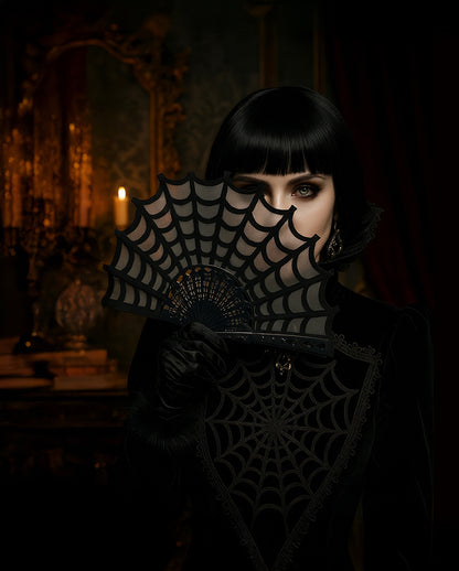 Gothic Handfächer - Spinnennetz Design