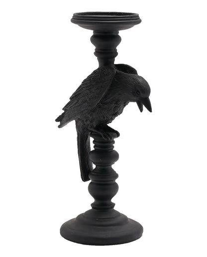 Gothic Kerzenständer mit schwarzer Krähe 29cm