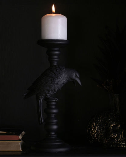 Gothic Kerzenständer mit schwarzer Krähe 29cm