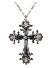 Gothic Kreuzkette mit Strass als Kostümaccessoire