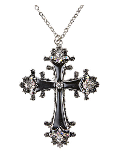 Gothic Kreuzkette mit Strass als Kostümaccessoire
