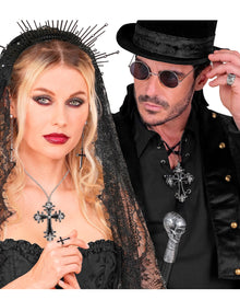 Gothic Kreuzkette mit Strass als Kostümaccessoire