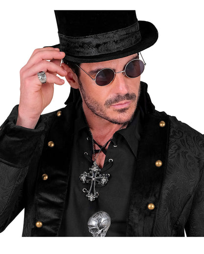Gothic Kreuzkette mit Strass als Kostümaccessoire