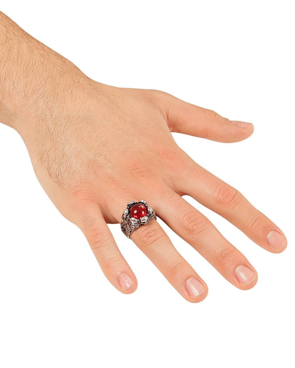 Gothic Ring mit Stein und Totenköpfen