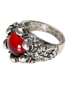 Gothic Ring mit Stein und Totenköpfen