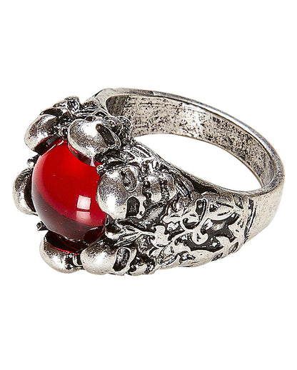 Gothic Ring mit Stein und Totenköpfen