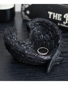 Gothic Schmuckschale mit Rabenfedern 11cm Ø