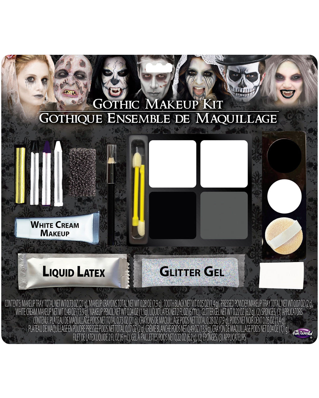 Gothic Schwarz-Weiß Schminkset 15-teilig