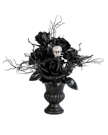 Gothic Vase mit Schwarzen Rosen & Antikem Puttenkopf 31cm