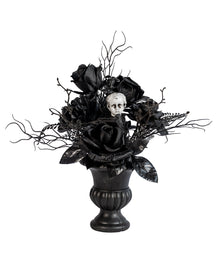 Gothic Vase mit schwarzen Rosen & Puttenkopf 31cm,