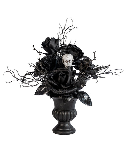 Gothic Vase With Black Roses & Antique Cherub Head 31cm
