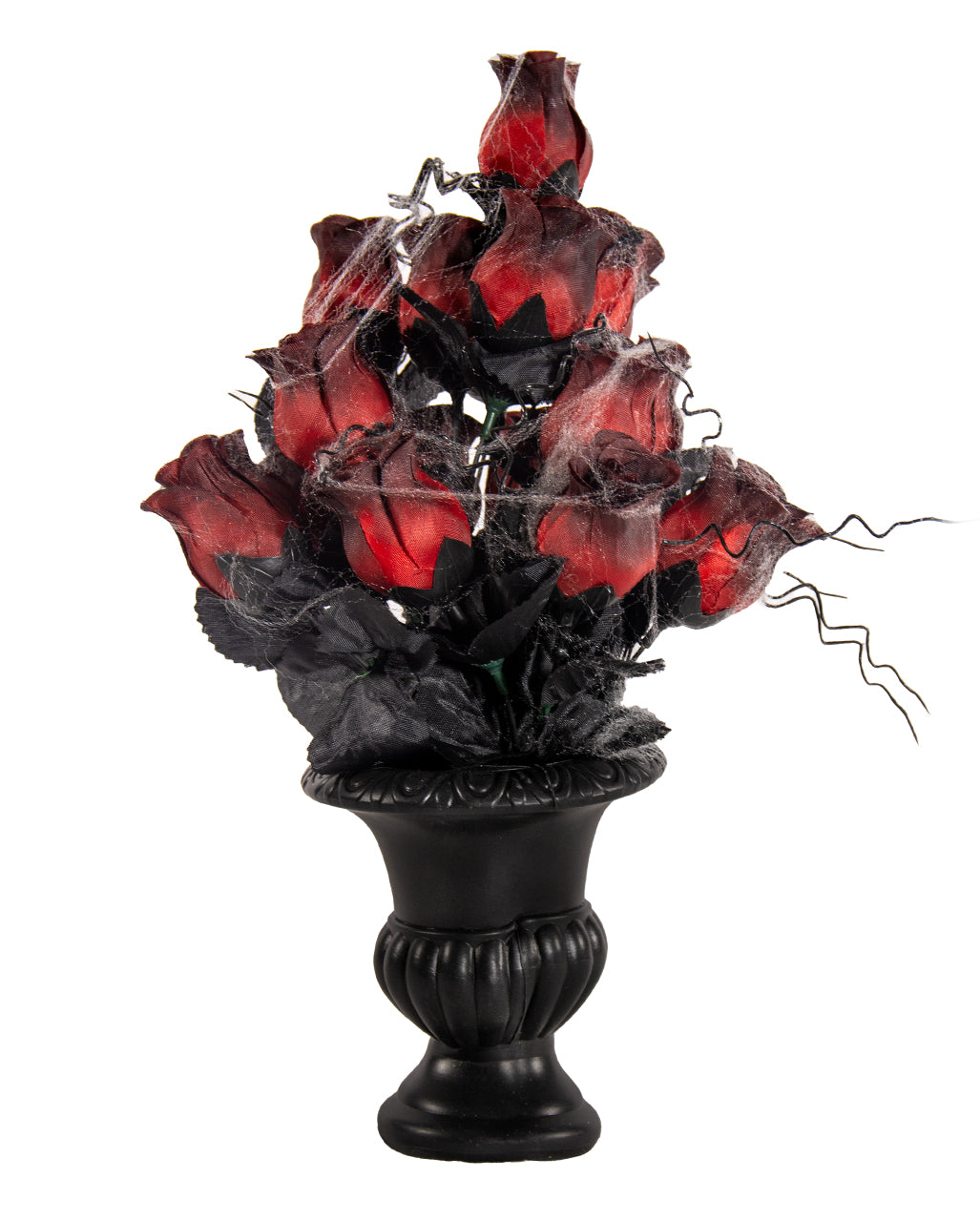 Gothic Vase With Red Faded Roses & Cobwebs