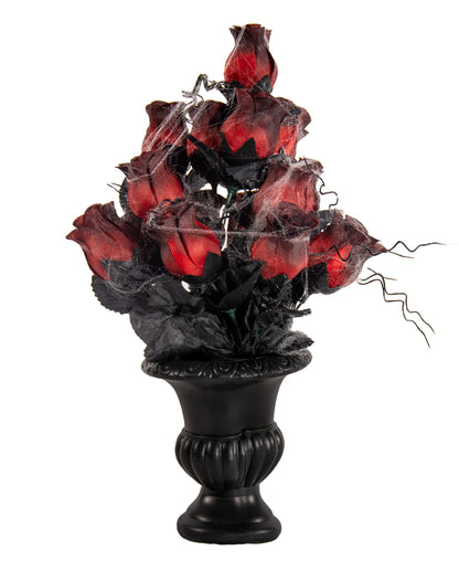 Gothic Vase With Red Faded Roses & Cobwebs