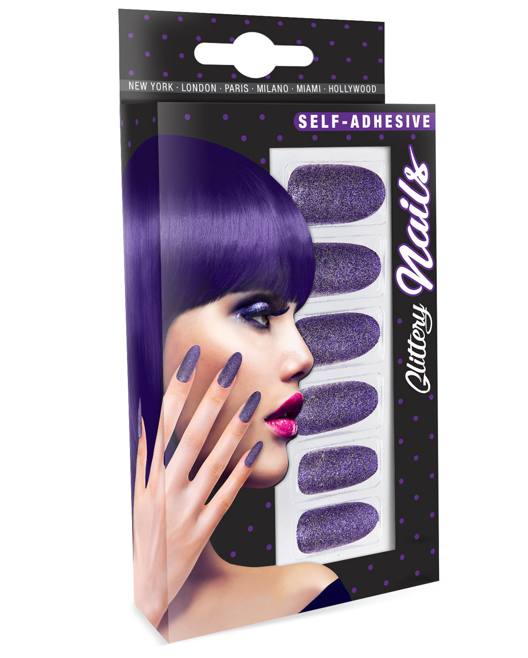 Gothic Violett Glitzernde Fingernägel 12 St.