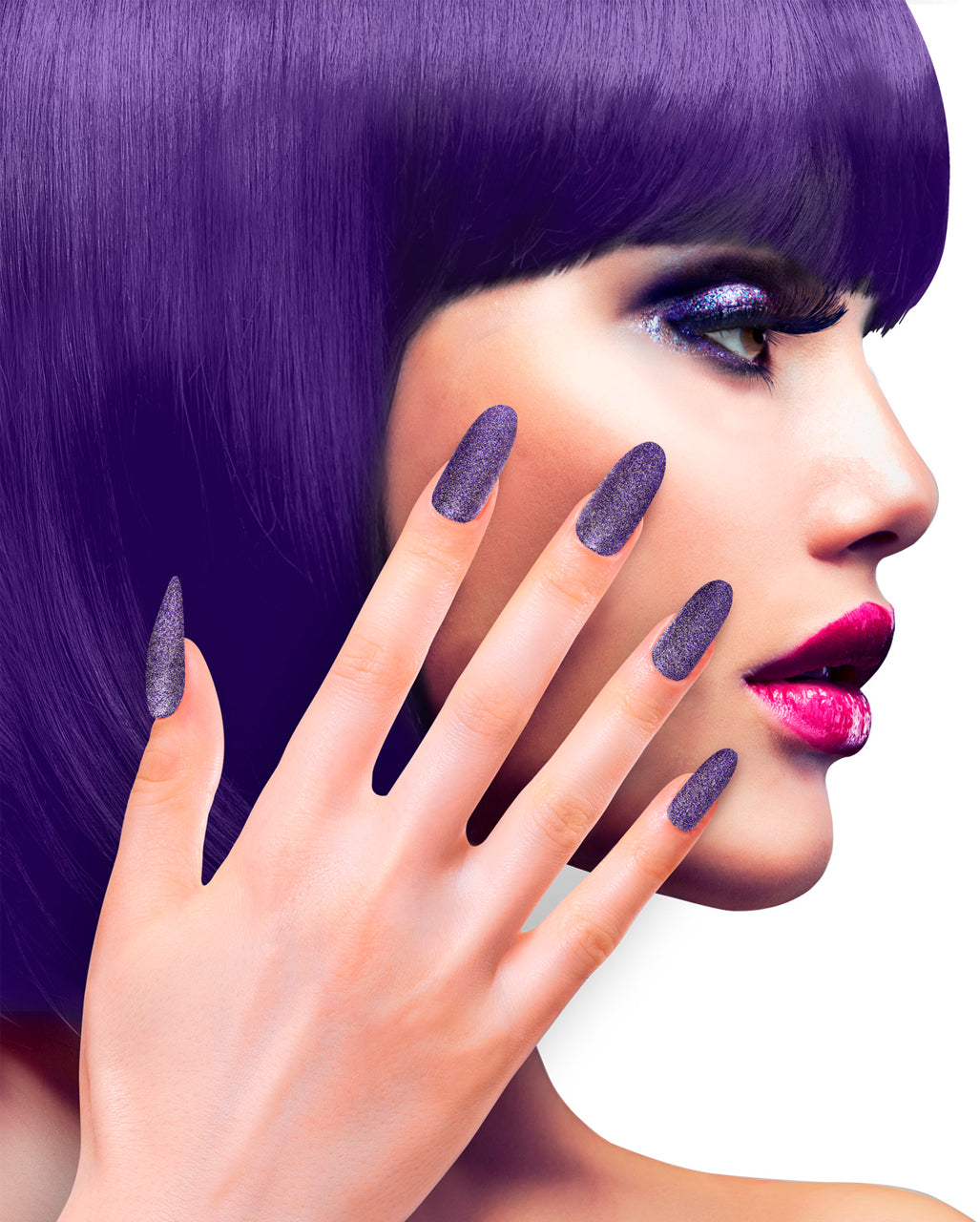 Gothic Violett Glitzernde Fingernägel 12 St.