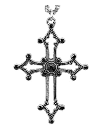 Gothic Kreuz Kette mit schwarzen Edelsteinen