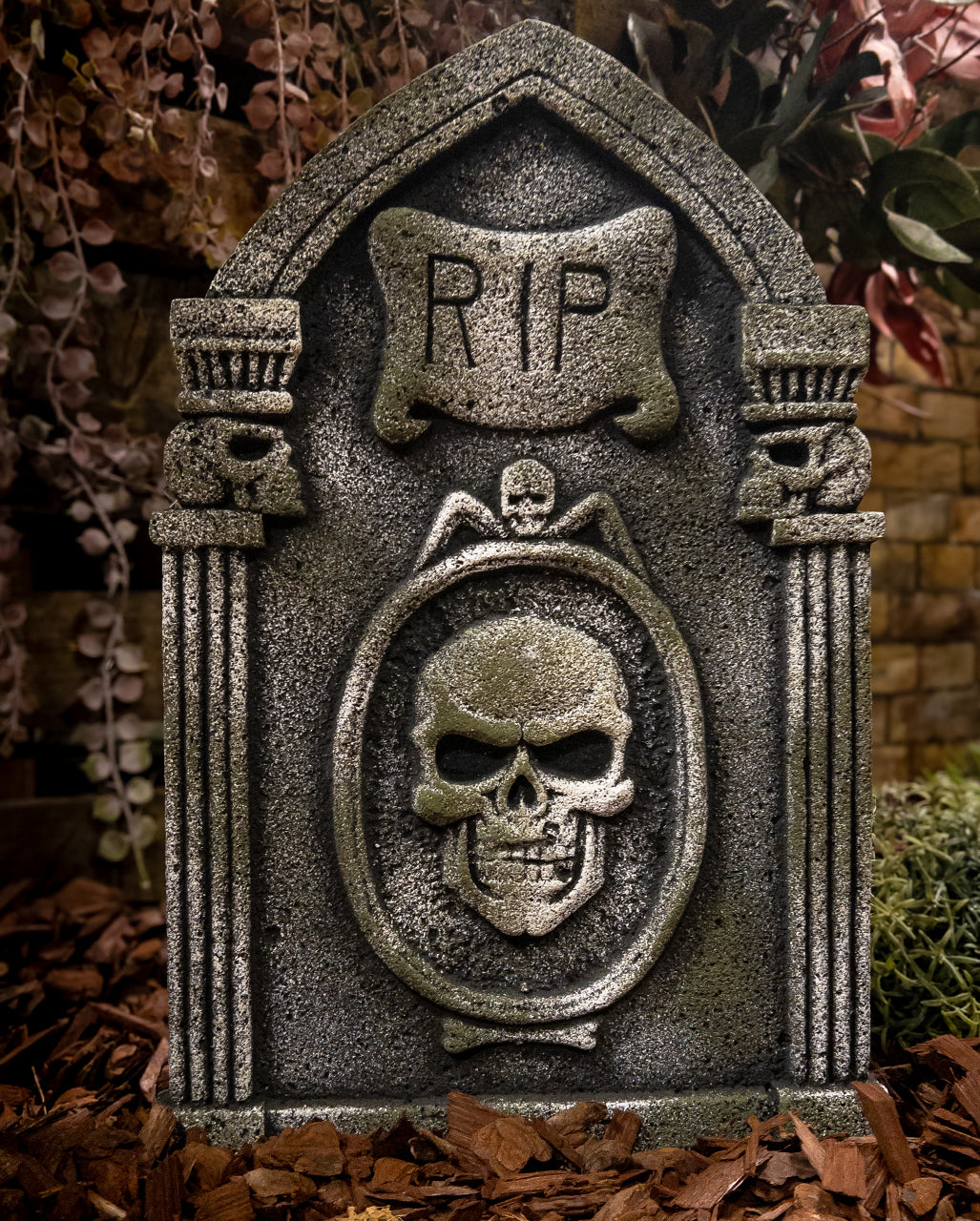 R.I.P. Gravestone With Skulls & Pillars 53cm