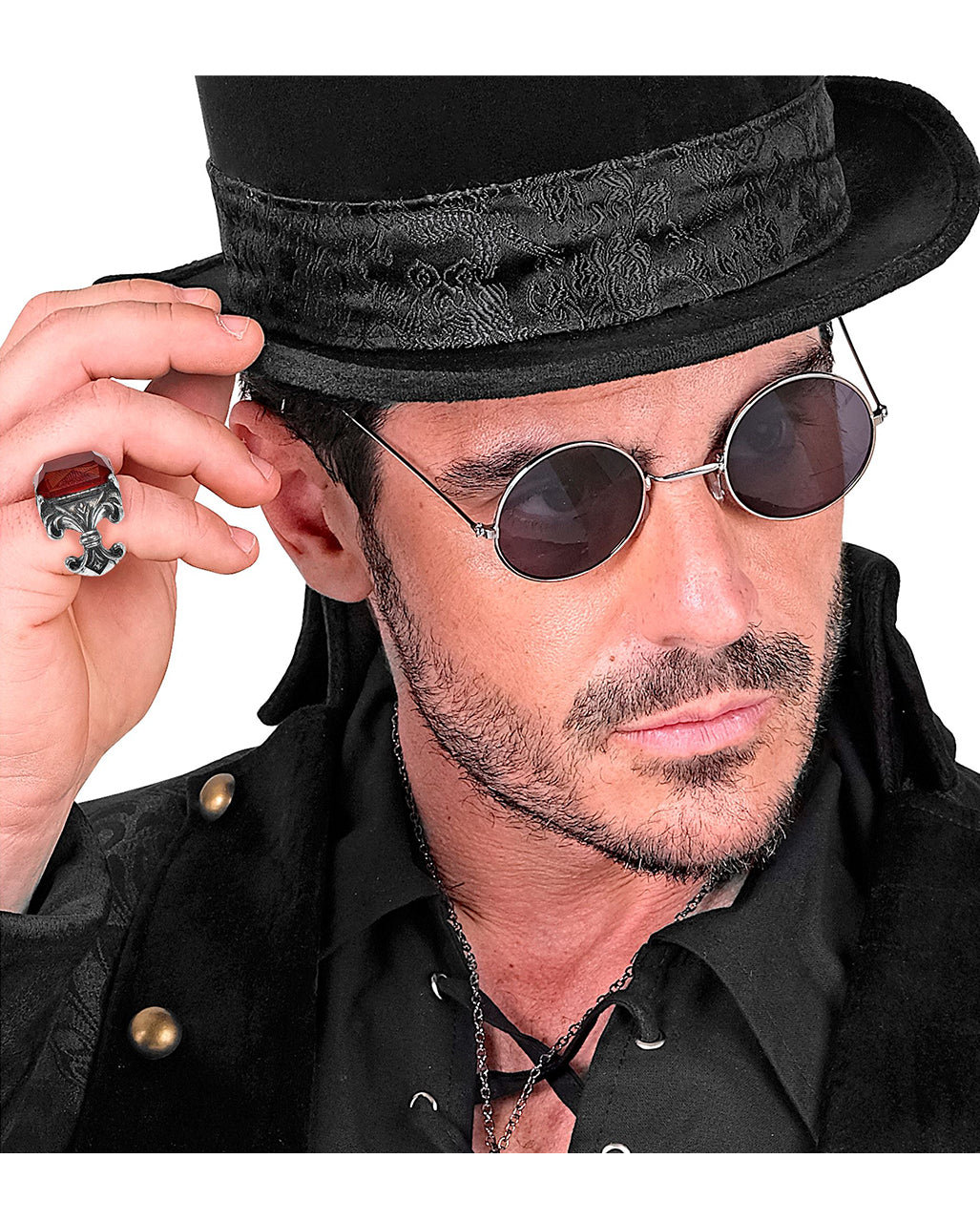 Vampir Gothic Ring mit rotem Edelstein