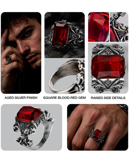 Vampir Gothic Ring mit rotem Edelstein
