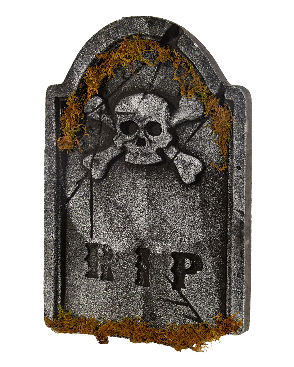 Moosiger R.I.P. Gedenkstein mit Totenkopf 53cm