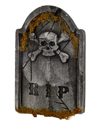 Moosiger R.I.P. Gedenkstein mit Totenkopf 53cm