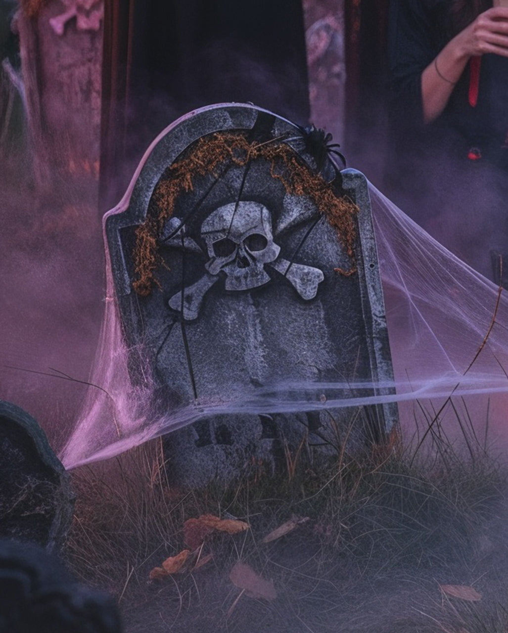 Moosiger R.I.P. Gedenkstein mit Totenkopf 53cm