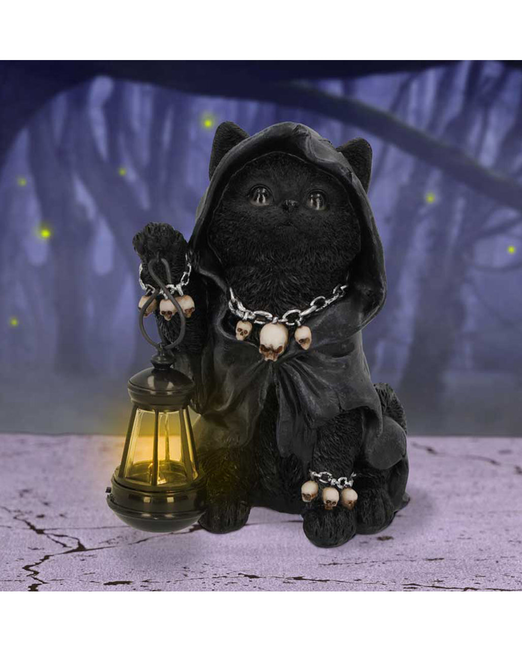 Sensenmann Katzenfigur mit Laterne 18,5cm