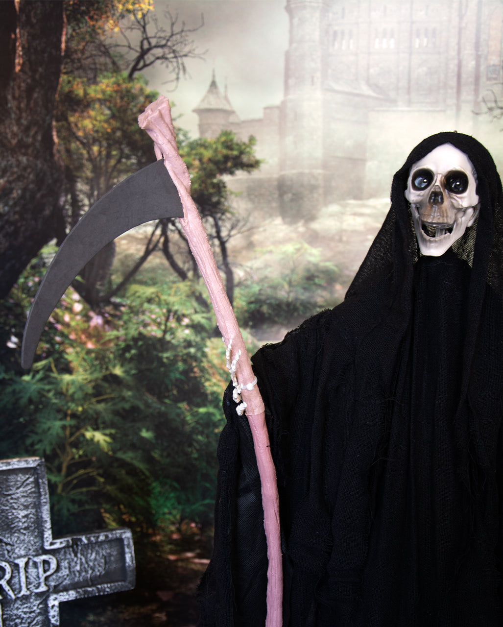 Grim Reaper Standfigur mit Sense, Licht & Sound