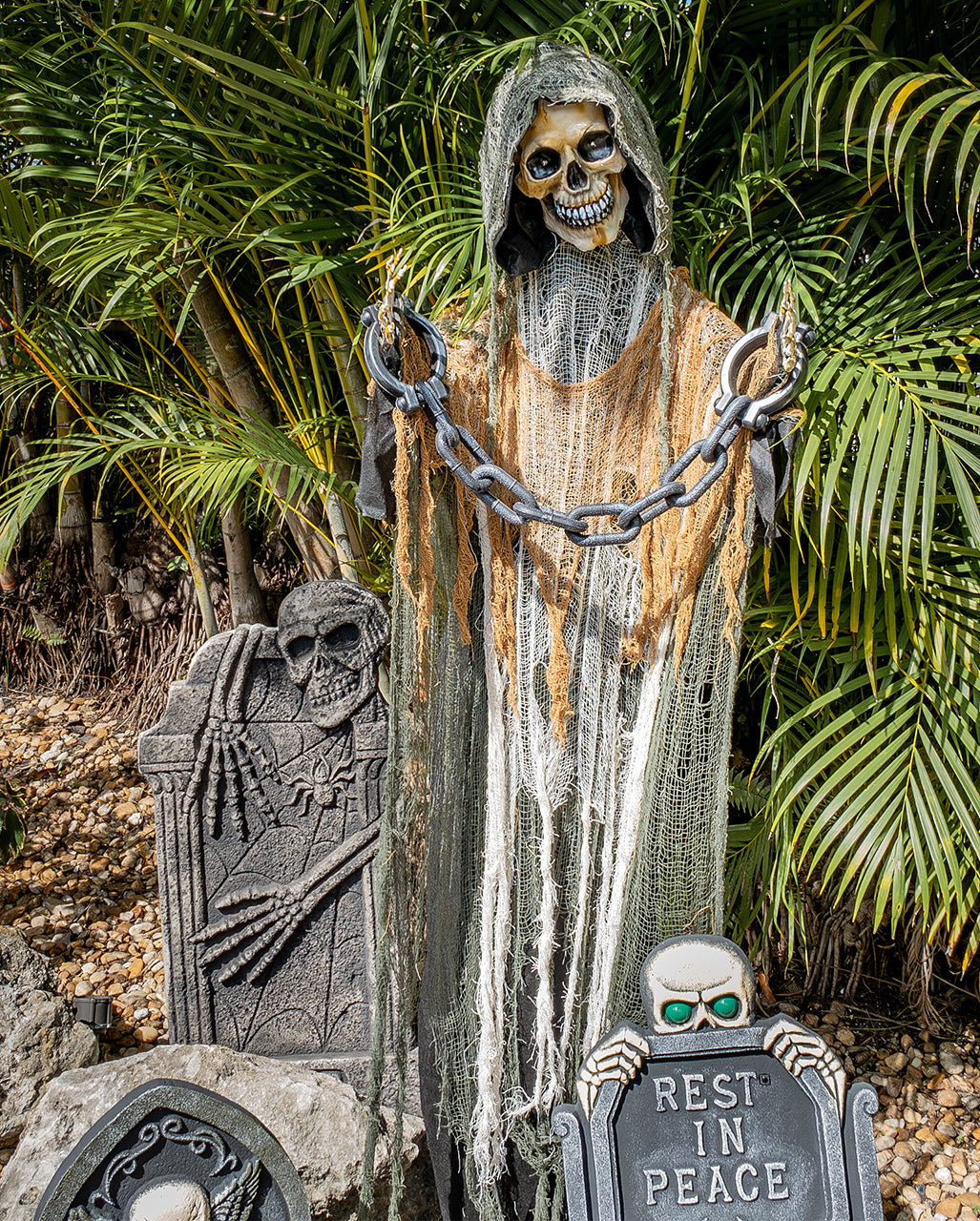 Großer Halloween Grabstein mit Gerippe 91cm