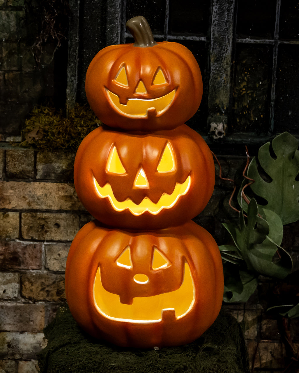 Großer Halloween Kürbis Turm mit Beleuchtung 50cm