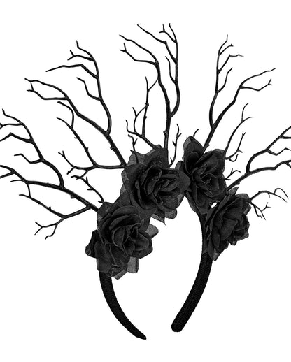 Schwarzer Haarreif Dunkle Königin mit Rosen & Ästen