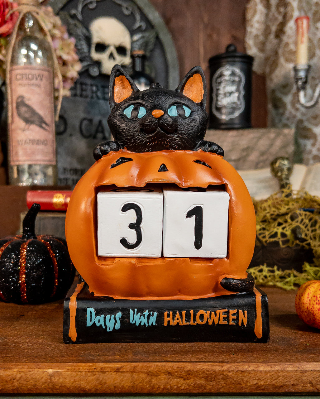 Kürbis & Katze als Halloween Countdown 18cm