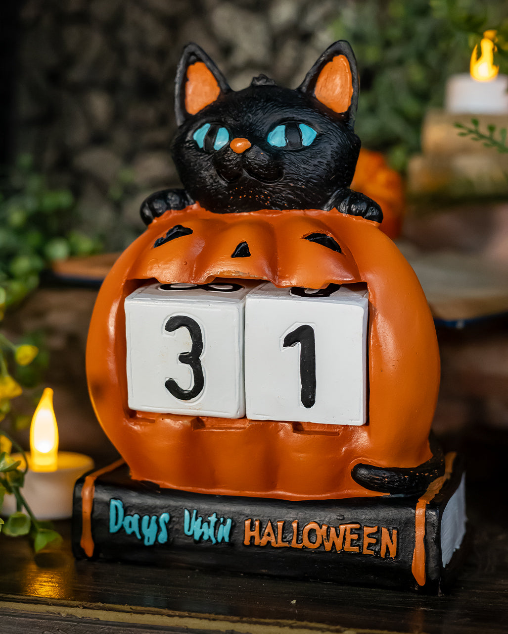 Kürbis & Katze als Halloween Countdown 18cm