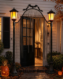Halloween Friedhofs Torbogen mit 2 Flackerlicht Laternen 233cm