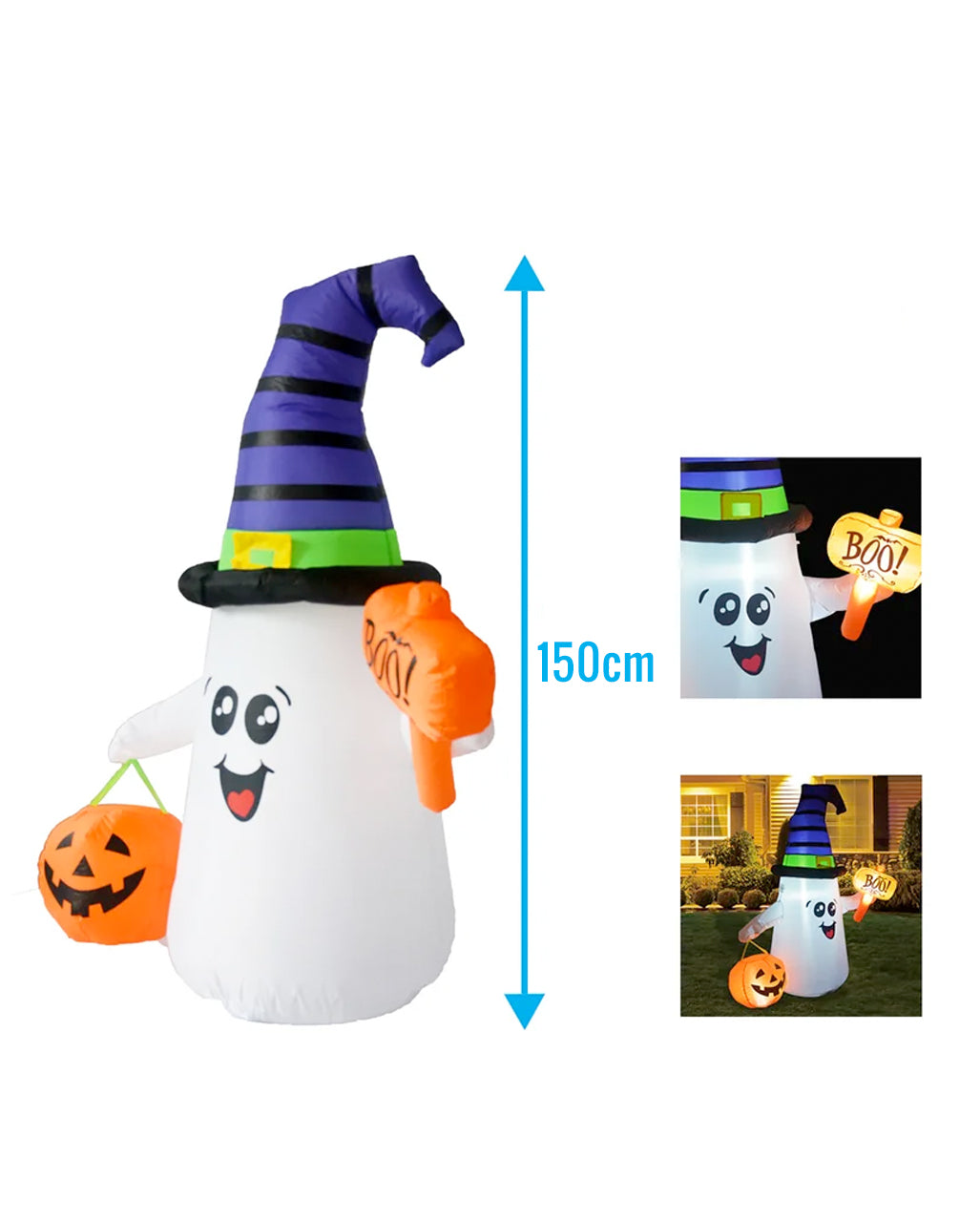 Aufblasbarer leuchtender Halloween Geist mit Kürbis 150 cm