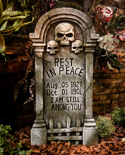 Halloween Grabstein mit 3 Totenschädel & Inschrift 91cm
