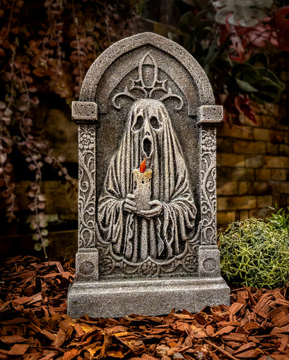 Deko Grabstein mit Geist & Kerze 53cm