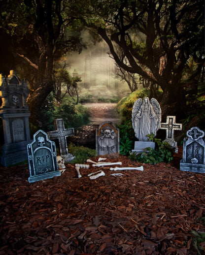 Halloween Gravestone 1816-1901 With Skull 53cm