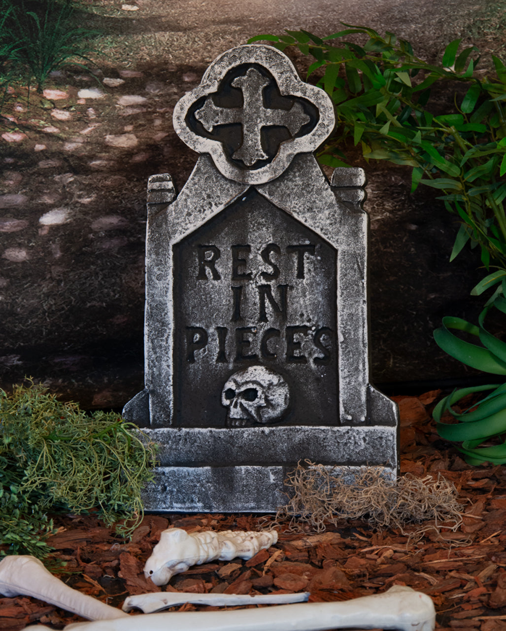 Halloween Grabstein mit Totenschädel & Keltenkreuz 53cm