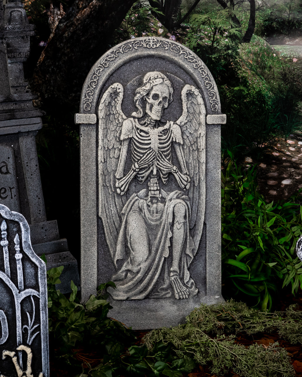 Halloween Grabstein mit Skelett Engel 91cm