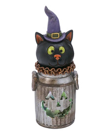 Schwarze Katze in leuchtender Milch-Kanne 18cm