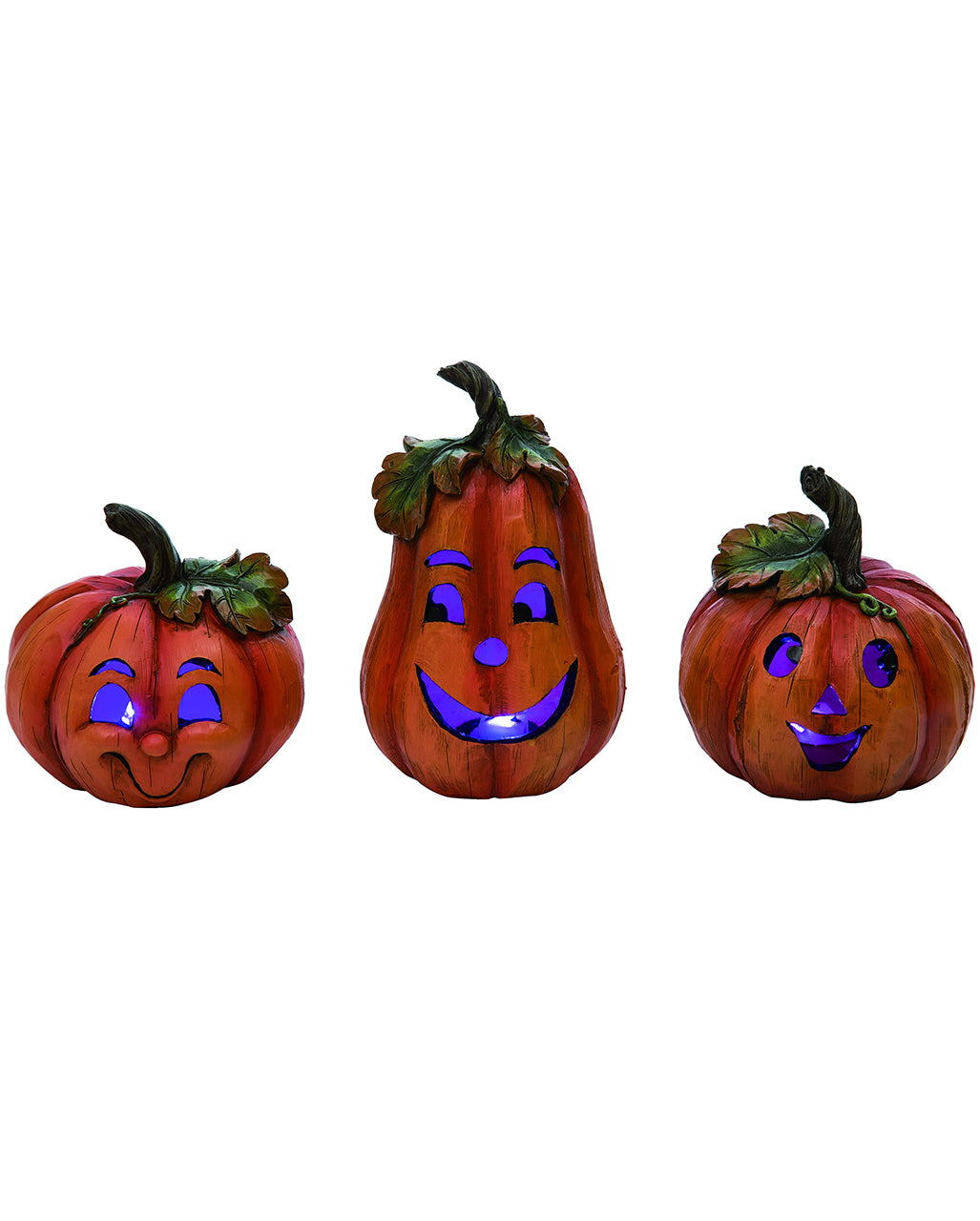3er Set Halloween Kürbis Dekofiguren in Holzoptik