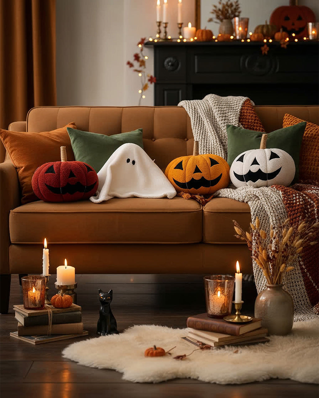 Weißer Halloween Kürbis als Zierkissen Ø 34cm