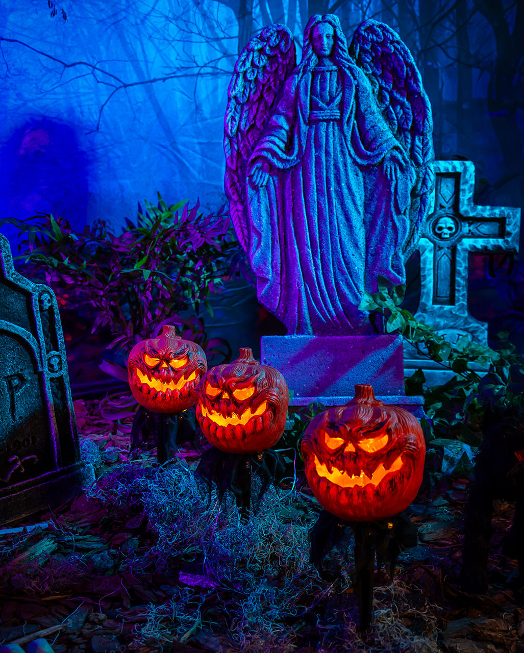 Spooky Halloween Kürbis mit Erdspieß 3er-Set