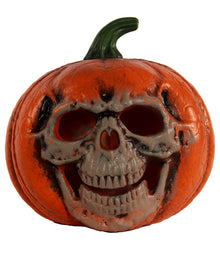 Halloween Kürbis mit leuchtender Totenschädel Fratze 21cm